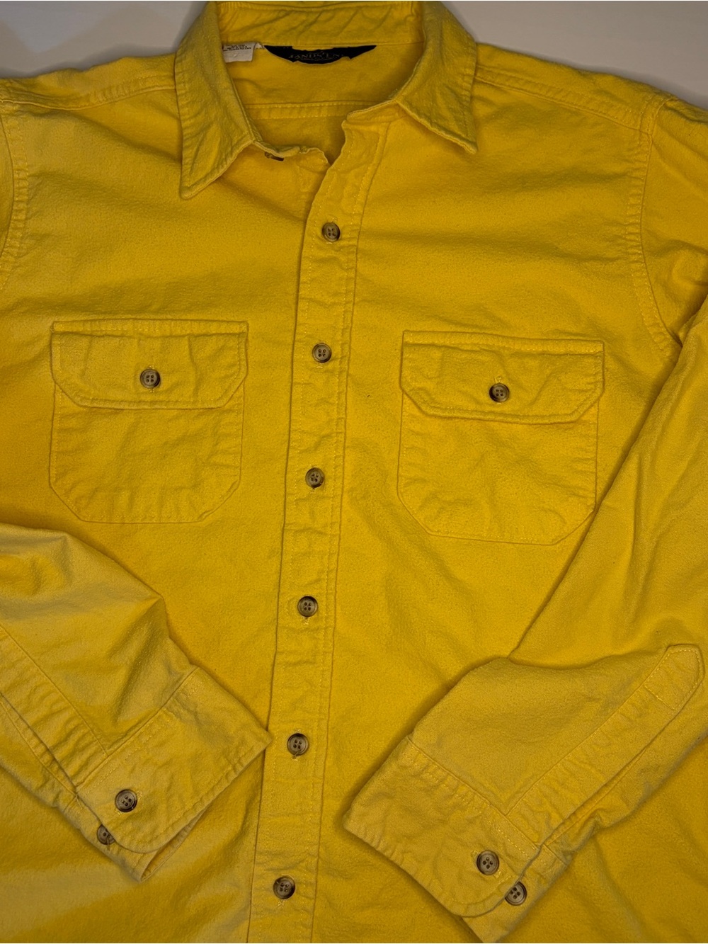 Vintage Lands' End Men's Bright Yellow Button-Down Shirt with Chest Pockets - Picture 7 of 11